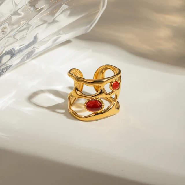 Red Agate Natural Stone Adjustable Ring