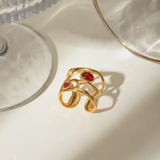 Red Agate Natural Stone Adjustable Ring