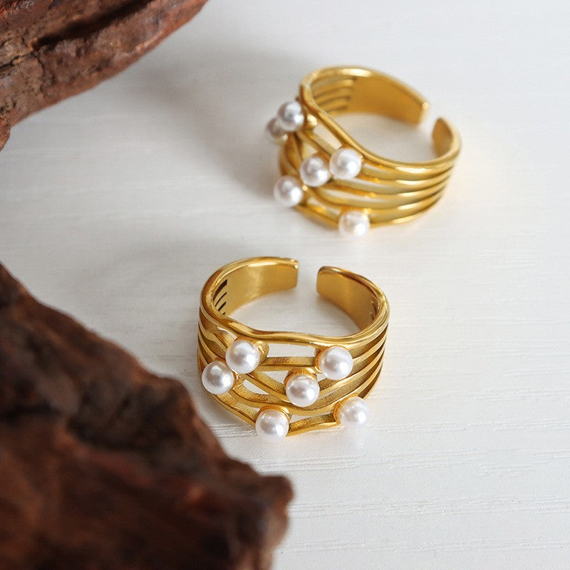 Cascade Pearl Gold Ring