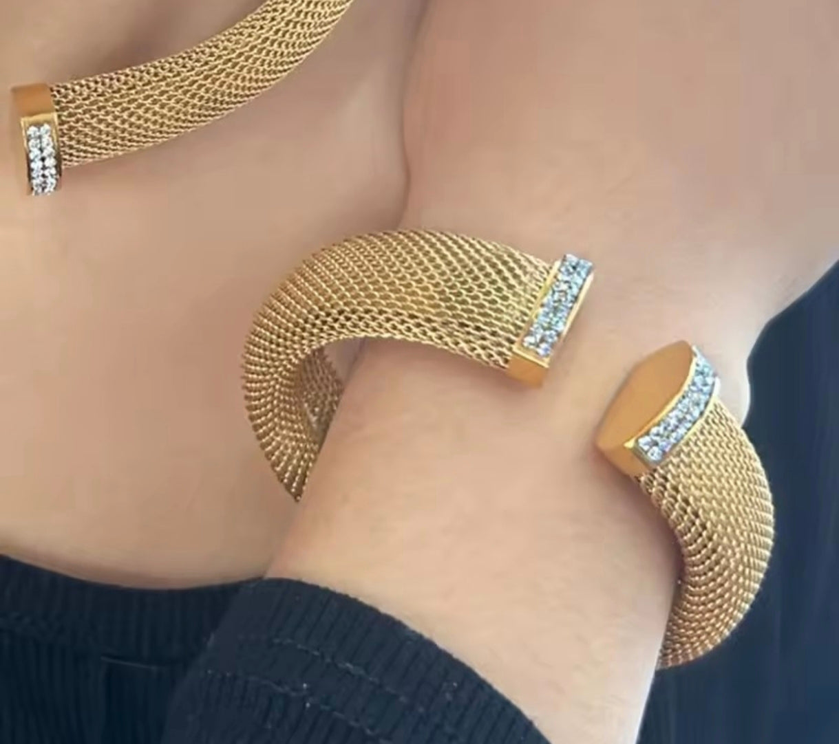 Crystal-Embellished Mesh Cuff Bangle