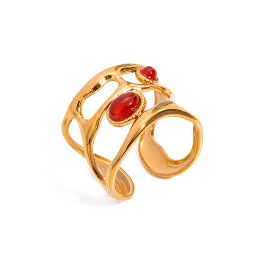 Red Agate Natural Stone Adjustable Ring