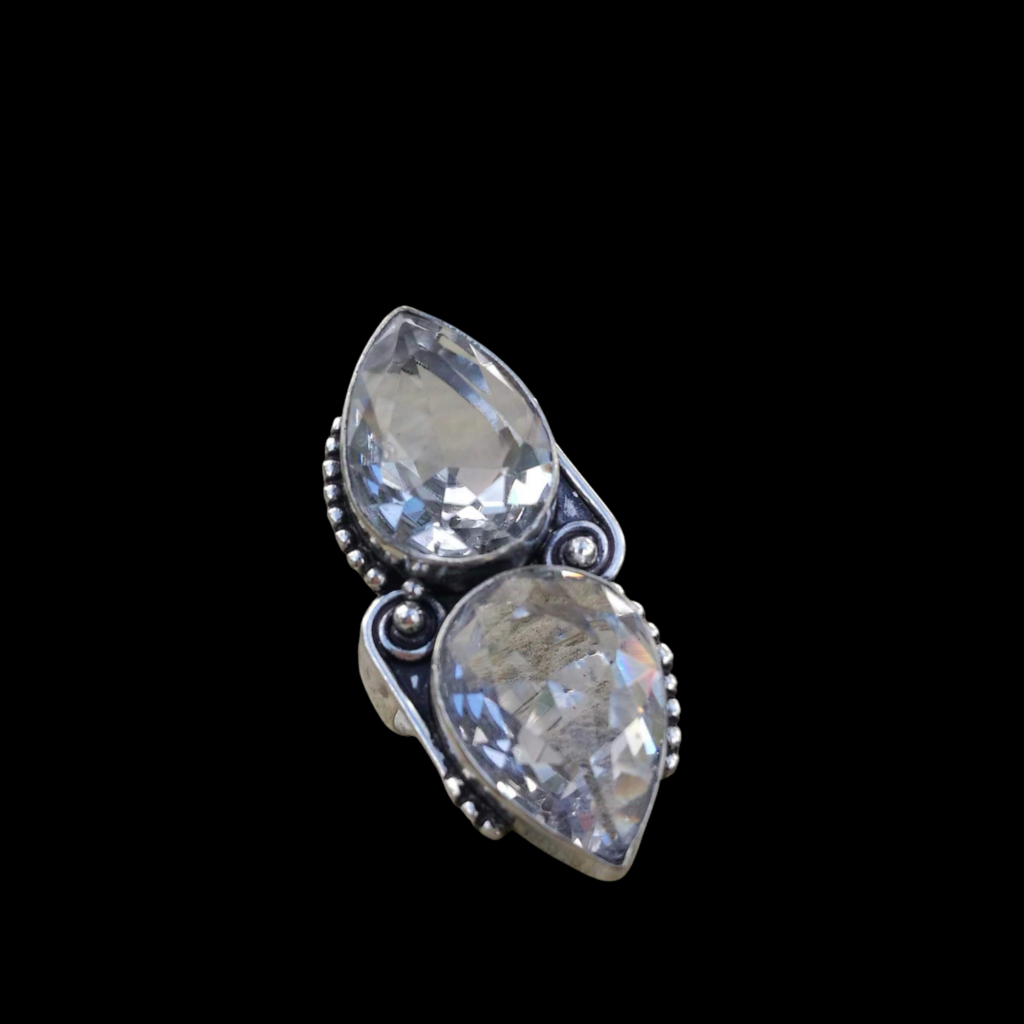 Double Teardrop Natural Clear Quartz Ring