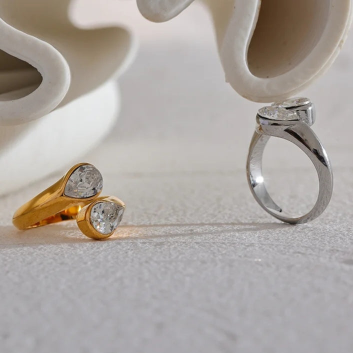 Double Zirconia Stone Adjustable Ring