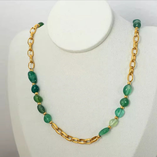 Natural Green Agate Bead Necklace