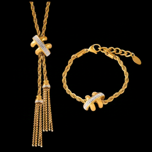 Tassel Pendant Rope Necklace and Bracelet Set