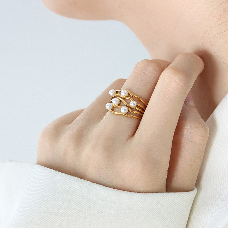 Cascade Pearl Gold Ring