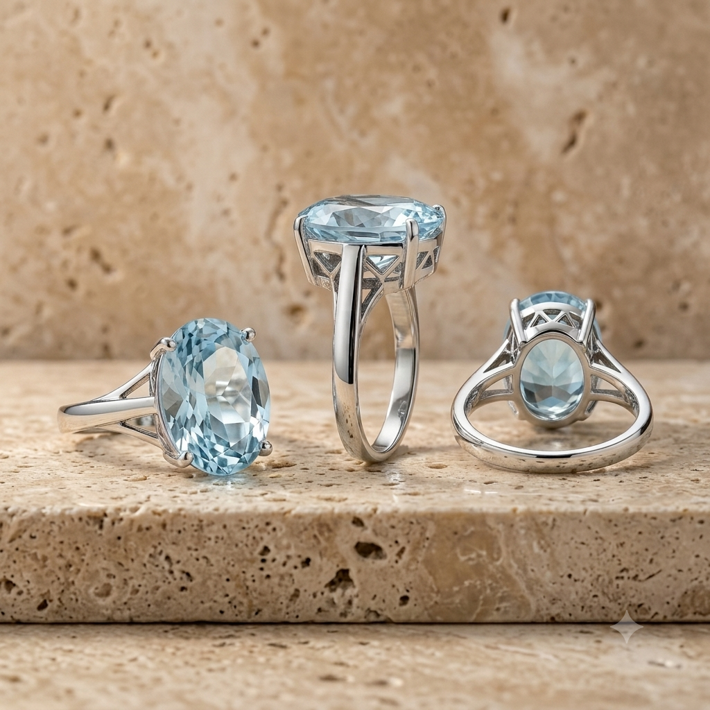 The Sterling Solitaire Aquamarine Luxe Ring