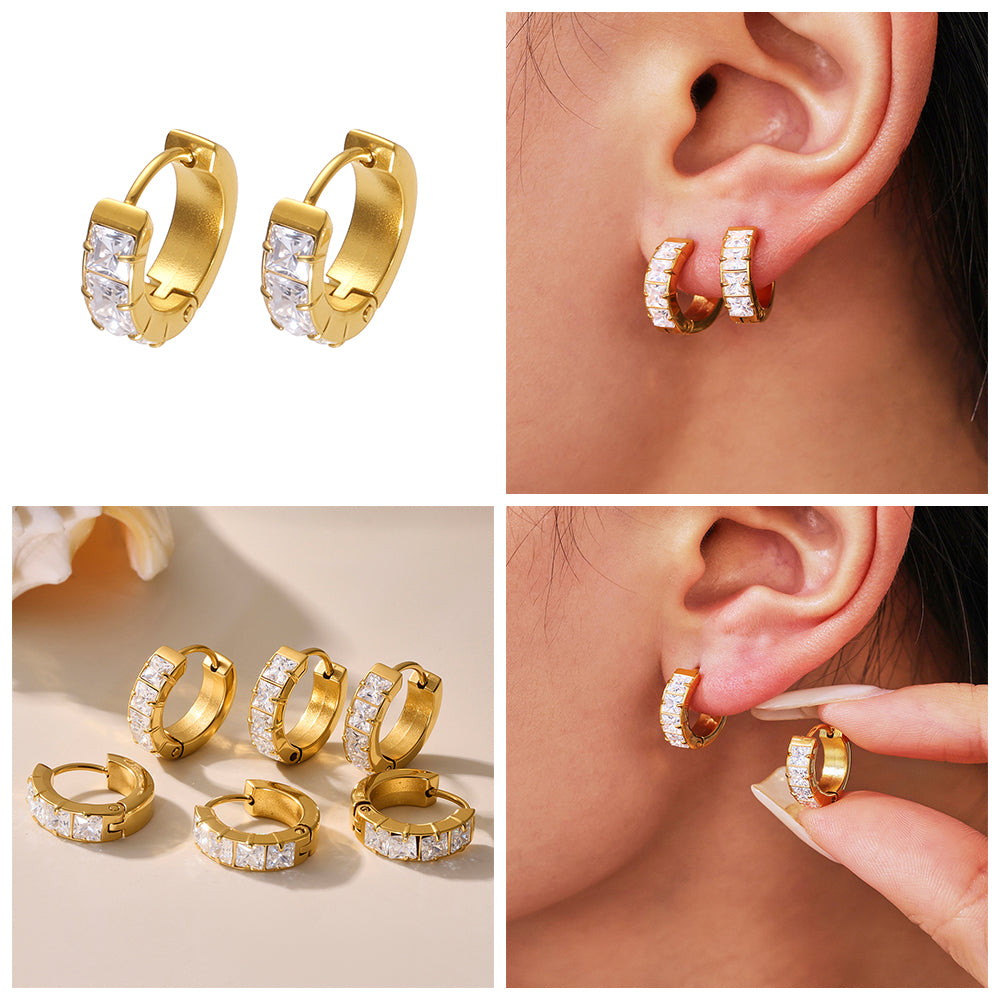 Classic Gold Crystal Huggie Hoops