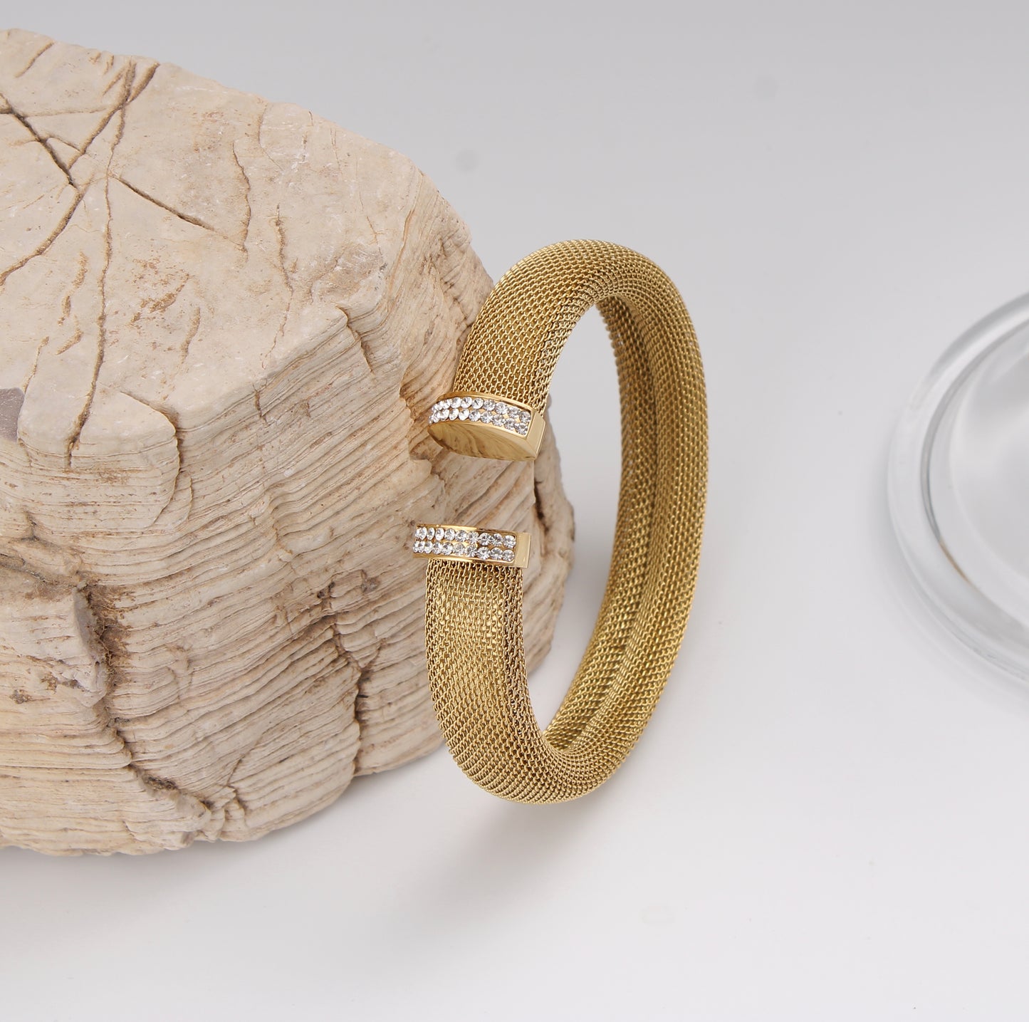 Crystal-Embellished Mesh Cuff Bangle