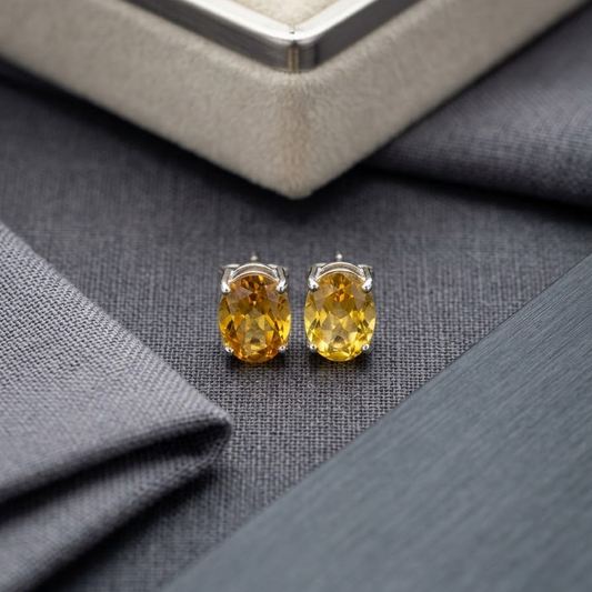 The Sterling Solitaire Citrine Stud Earrings