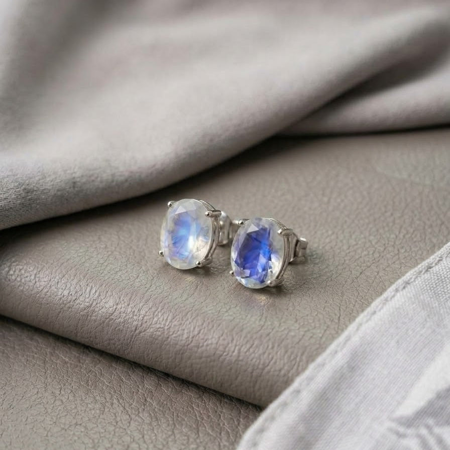 The Sterling Solitaire Rainbow Moonstone Stud Earrings