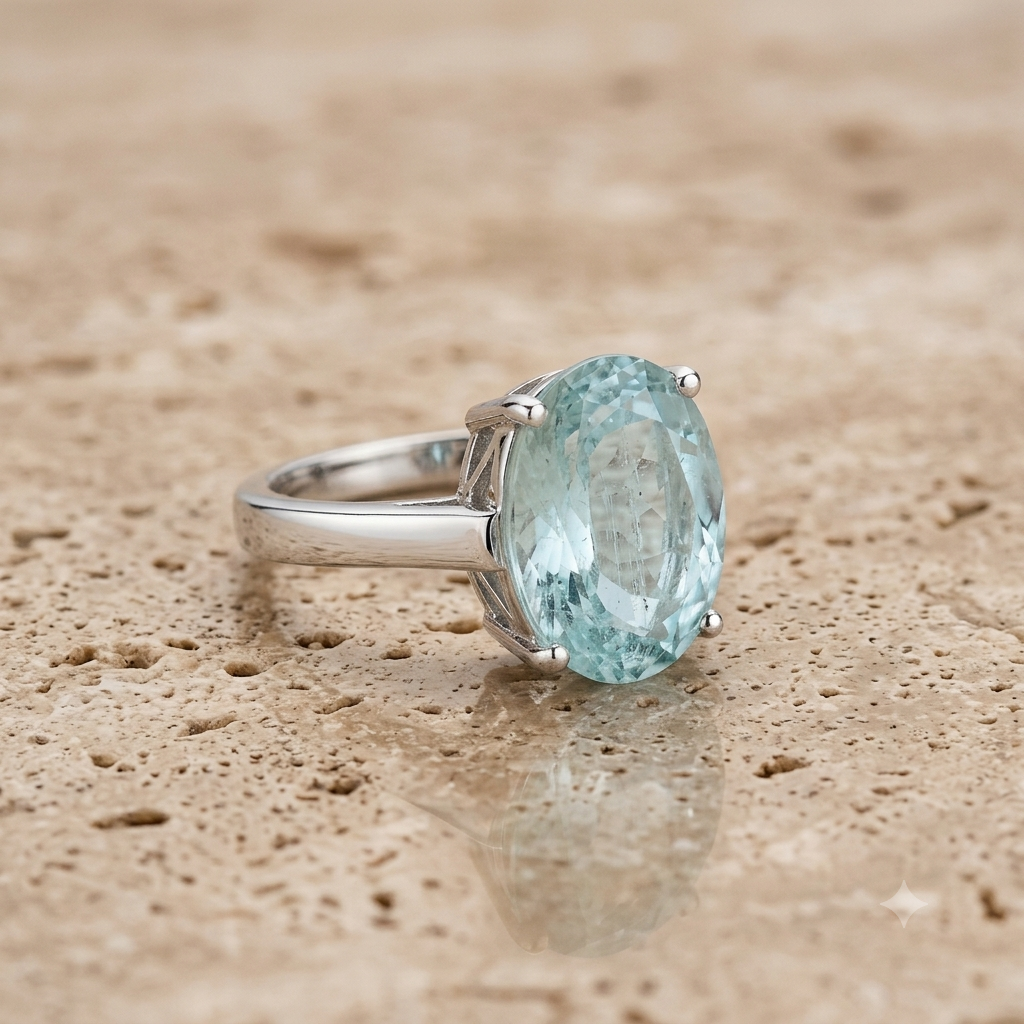 The Sterling Solitaire Aquamarine Luxe Ring
