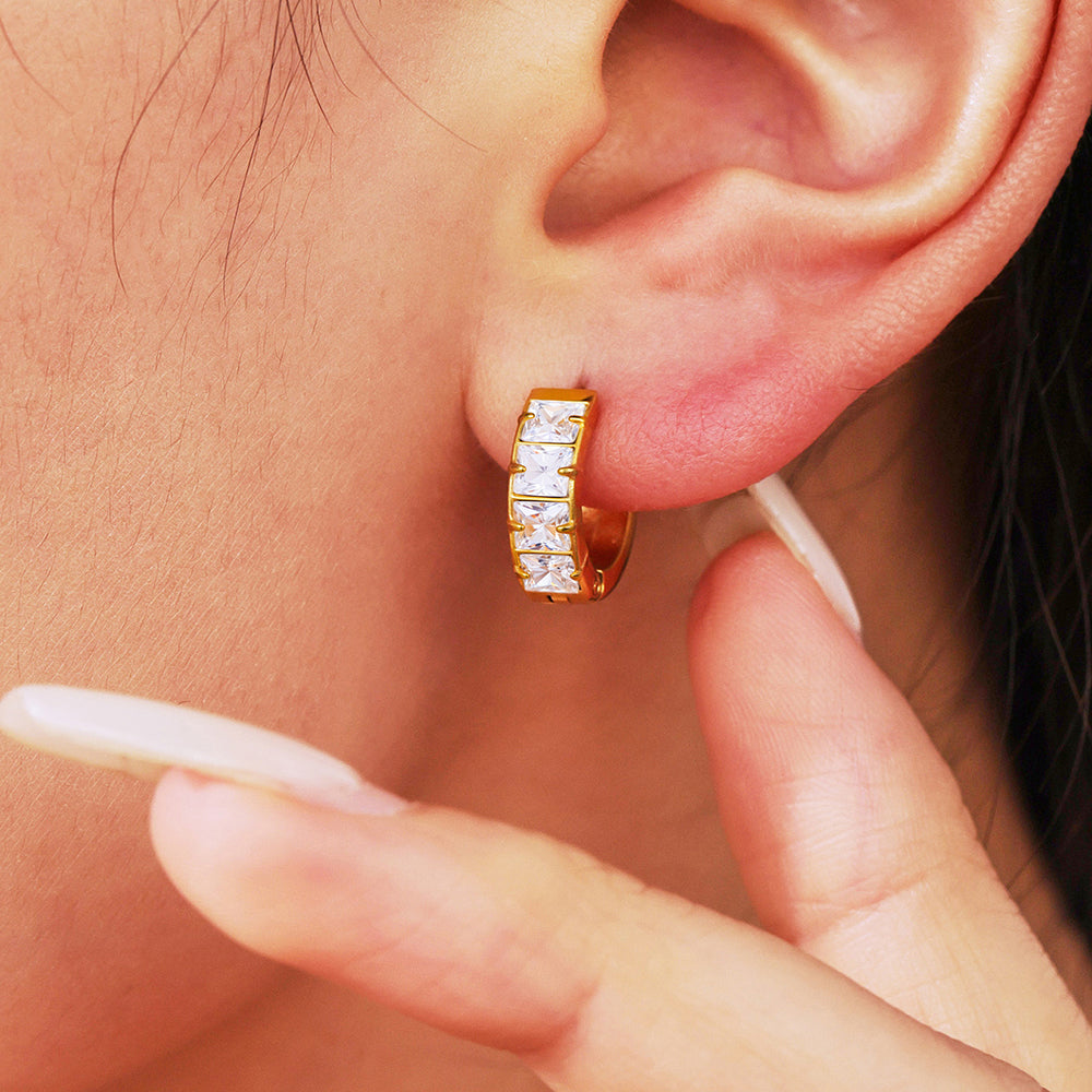 Classic Gold Crystal Huggie Hoops