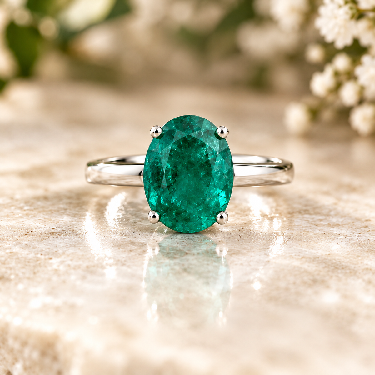 The Sterling Solitaire Emerald Luxe Ring
