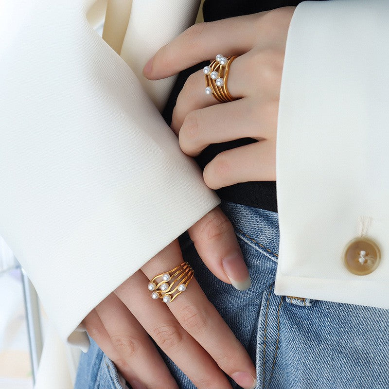 Cascade Pearl Gold Ring