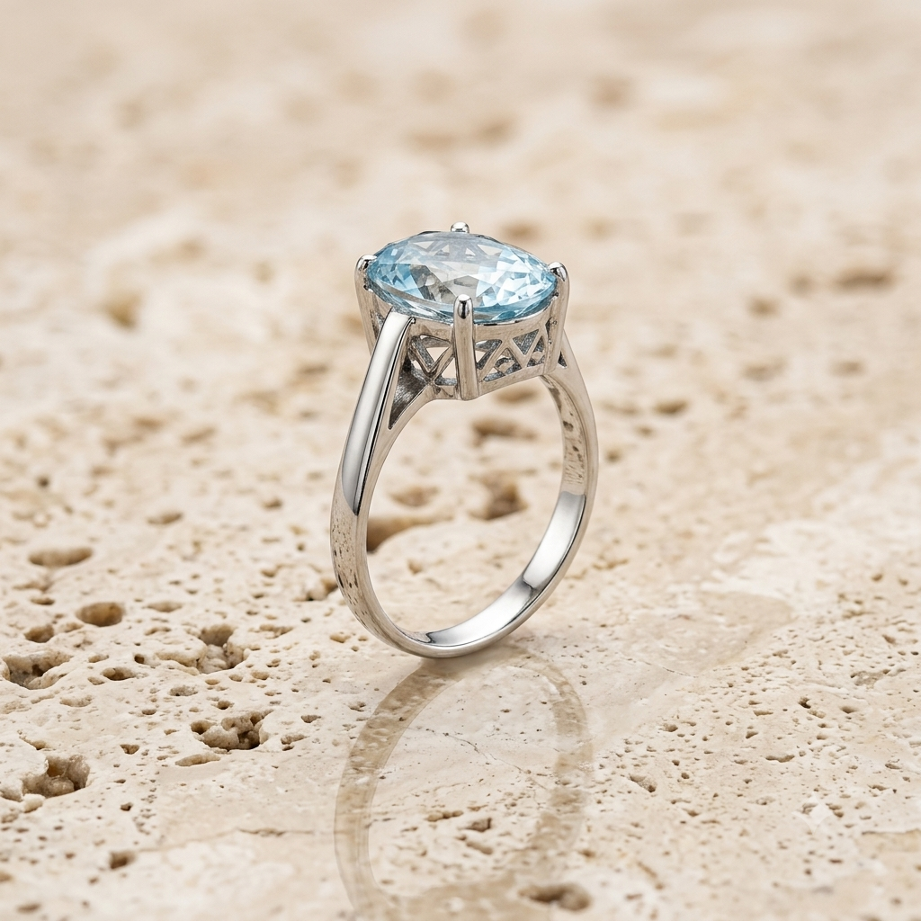 The Sterling Solitaire Aquamarine Luxe Ring