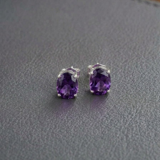 The Sterling Solitaire Amethyst Stud Earrings